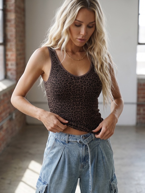 Nikibiki Tops - NWT Nikibiki Reversible Seamless Leopard Animal Print Tank Top French Roast